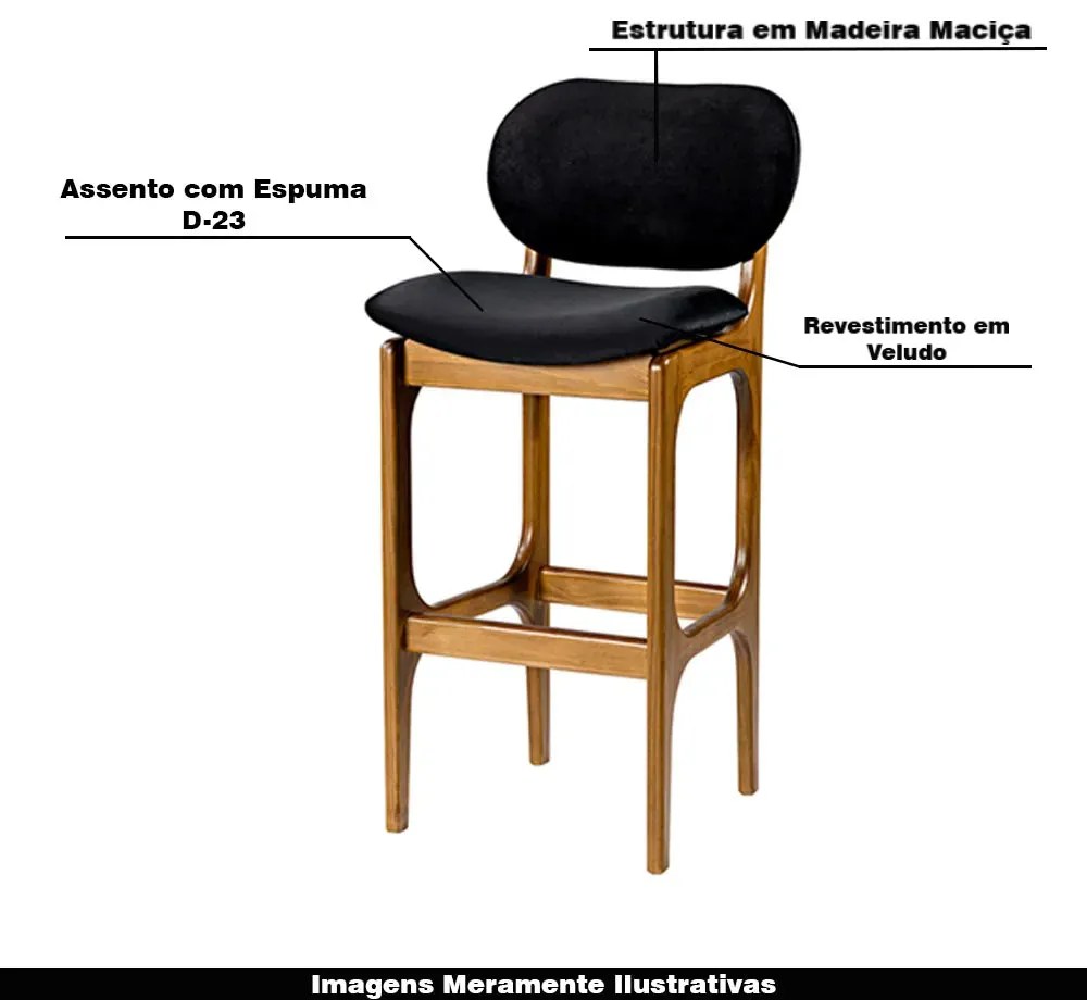 Kit 2 Banquetas Alta Madeira Maciça Soshoku Veludo Preto/Imbuia G42 - Gran Belo