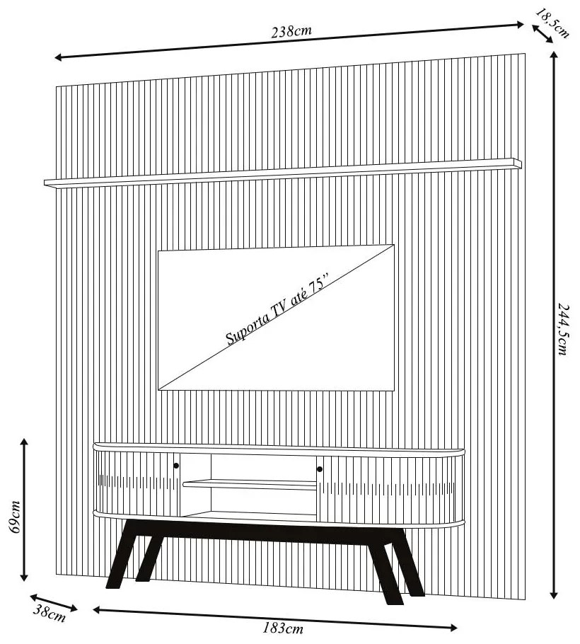 Conjunto Painel com Bancada Greene 2 Portas Deslizantes MDP até 75 Calacata/OffWhite G97 - Gran Belo