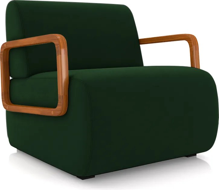 Poltrona Decorativa Sala de Estar Odessa Braços em Madeira Veludo Verde G33 - Gran Belo