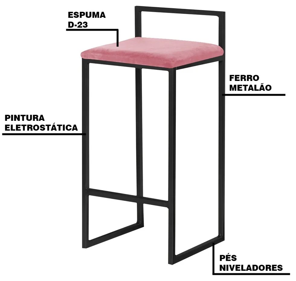 Kit 2 Banqueta Decorativa Selena Base Preta Suede Rosa G41 - Gran Belo