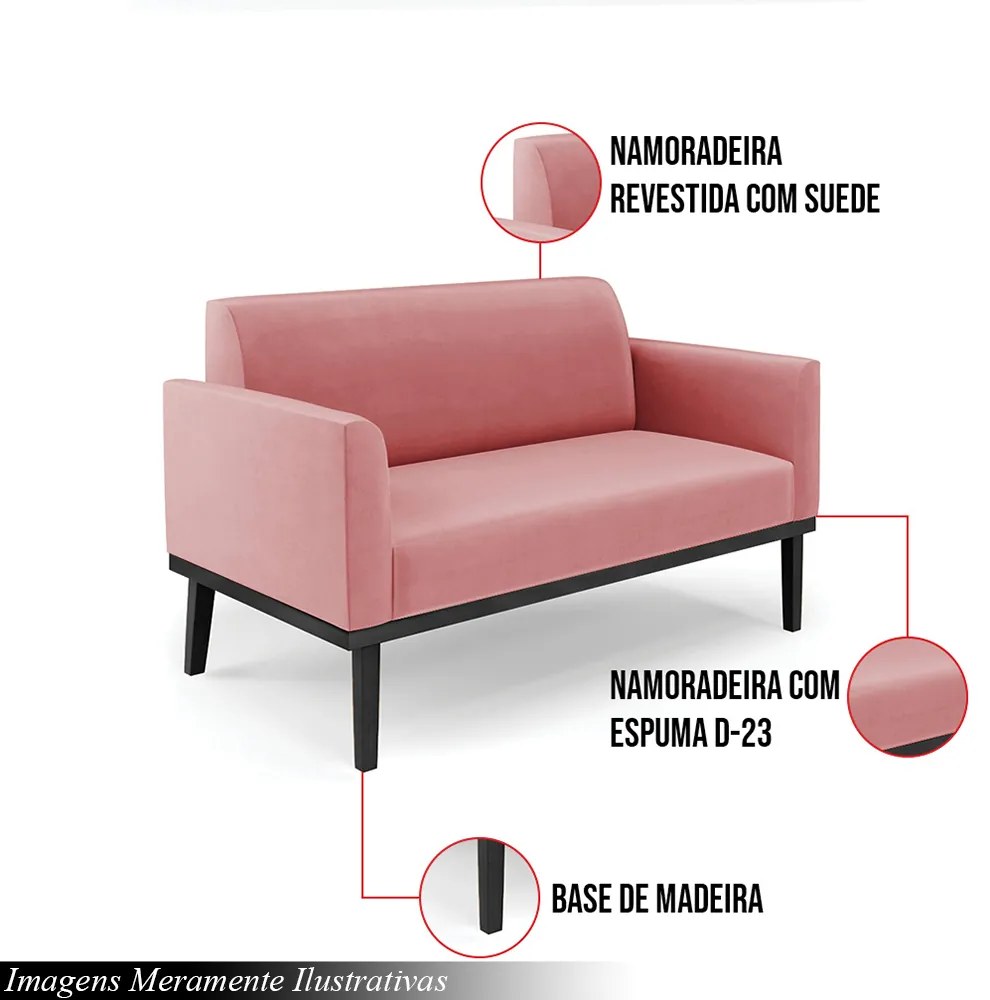 Poltrona Namoradeira Decorativa Isabella Pés Fixo em Madeira Preto Suede Rose G19 - Gran Belo