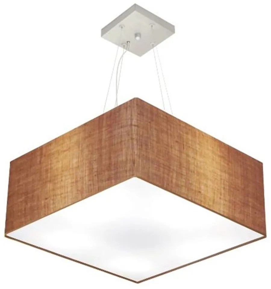 Lustre Pendente Quadrado Md-4071 Cúpula em Tecido 30/70x70cm Palha - Bivolt