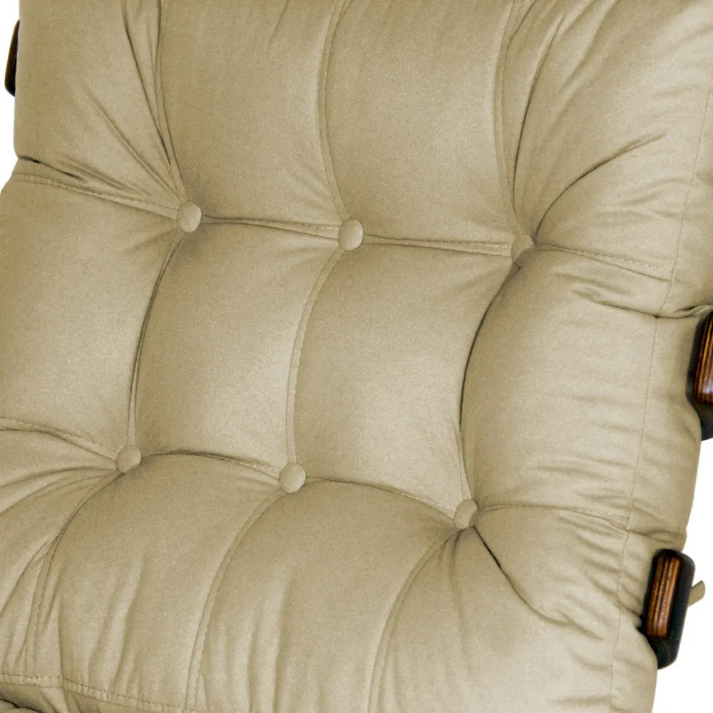 Kit 2 Poltronas Decorativa Costela Com Puff Costela Suede  Nude