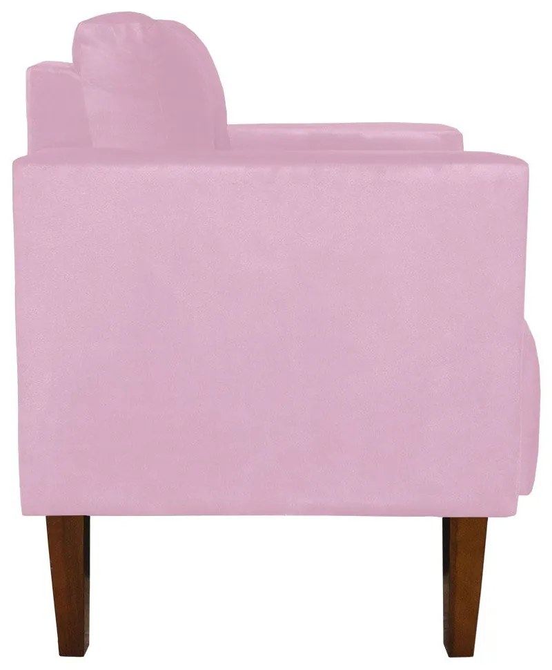 Poltrona Livia Suede Pés Chanfrado Castanho D01 - D'Rossi - Rosa Bebê