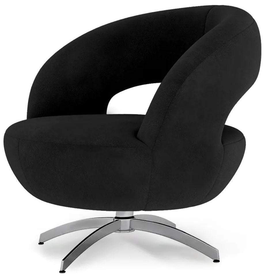 Poltrona Decorativa Base Giratória Topázio Veludo Preto - Sheep Estofados - Preto
