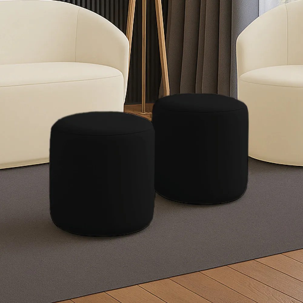 Puff Redondo Orgânico para Sala Kit 2 Malu Veludo M11 - D'Rossi - Preto