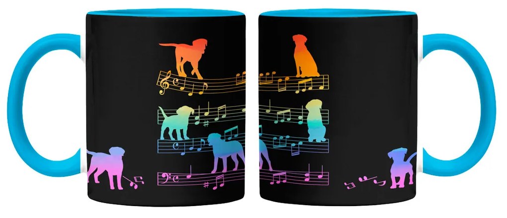 Kit Copo Viagem e Caneca Cachorro Musical Arco Iris Dog Lover Azul