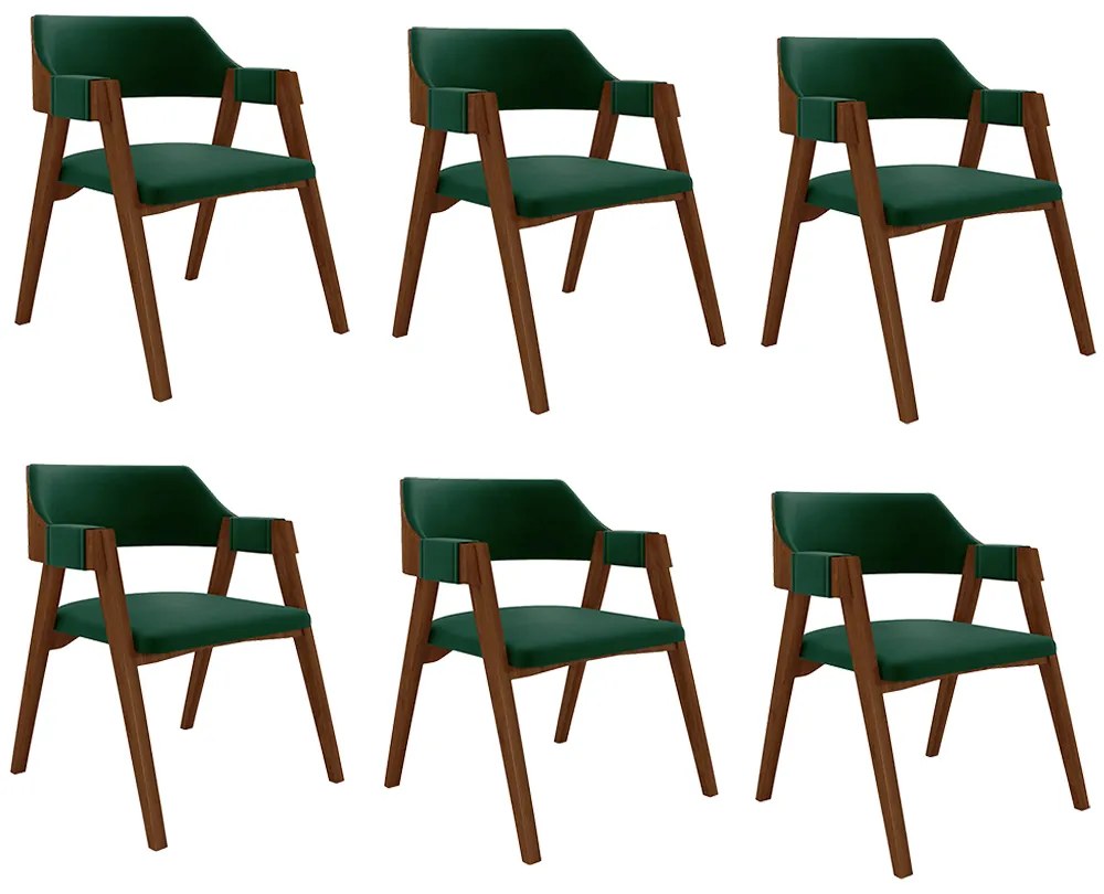 Kit 6 Cadeiras Sala de Jantar e Jogos Carteados Madeira Maciça Poker Veludo Verde/Imbuia G42 - Gran Belo