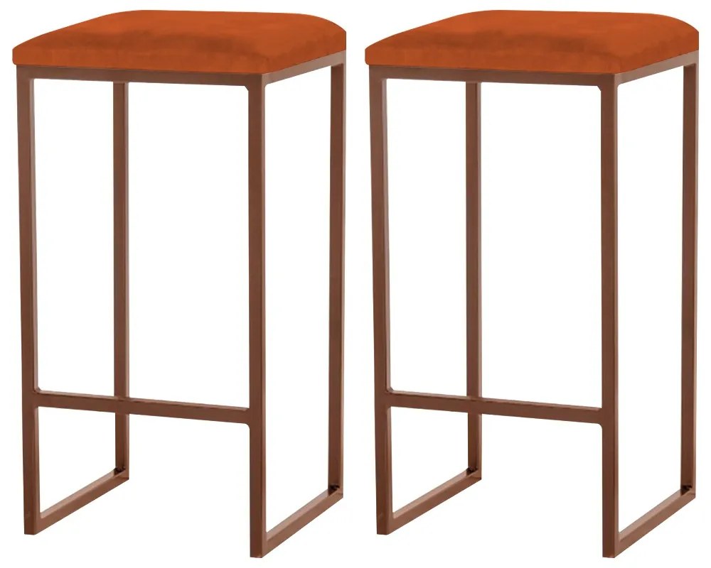 Kit 2 Banqueta Decorativa Billie Base Bronze Suede Telha G41 - Gran Belo