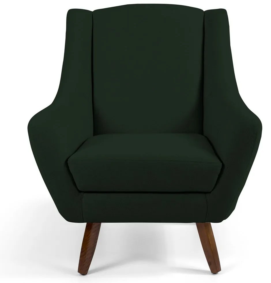 Poltrona Decorativa com Puff Sala de Estar Pés de Madeira Naomi Veludo Verde Musgo G15 - Gran Belo