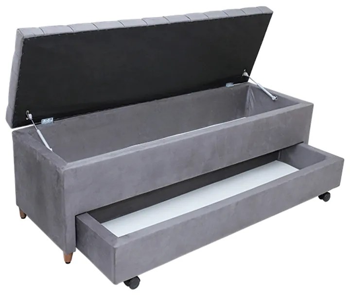Calçadeira Baú com Sapateira King 193cm Paris Capitonê Suede Cinza - Sheep Estofados - Cinza