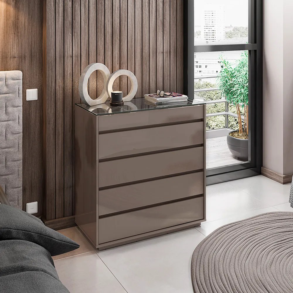 Cômoda Organizadora Ellie 5 Gavetas C02 - D'Rossi - Cinza Pérola