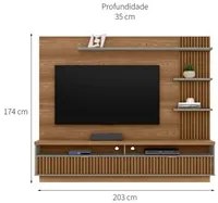 Painel Suspenso para TV até 65 Pol. 2 Portas Ripadas Aruna L06 Amêndoa