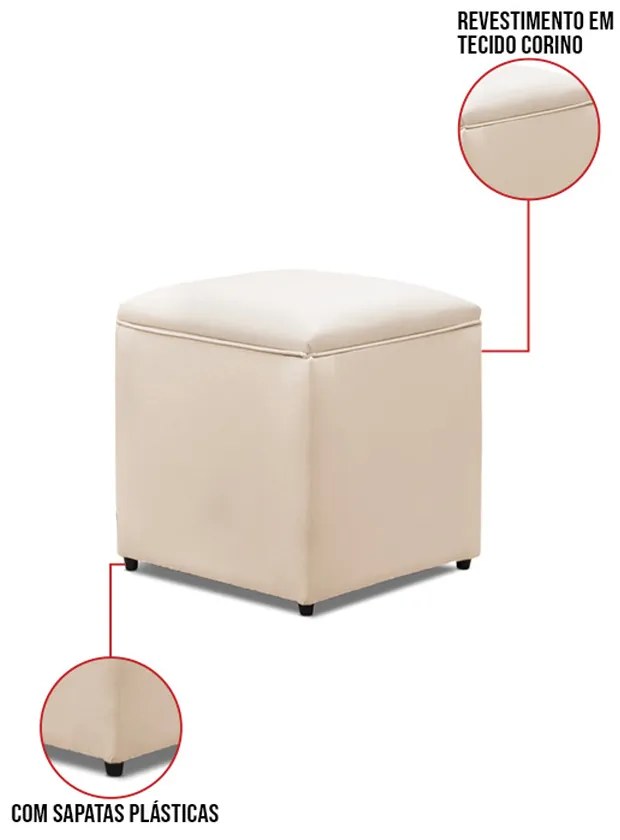 Puff Decorativo Quadrado para Sala Lígia Sintético E03 - D'Rossi - Bege