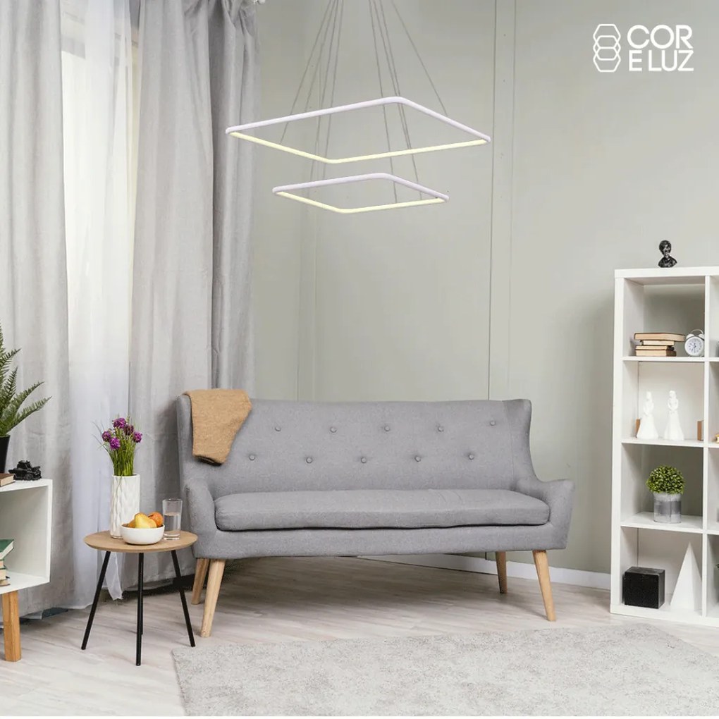 Pendente Hox 66W Led 3000K Ip20 Branco Bivolt 60X60Cm | Opus Dn 34348 (Branco)