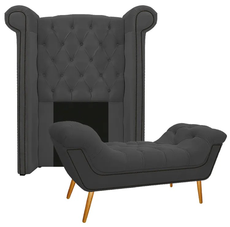 Kit Cabeceira e Calçadeira Veneza 100 cm Solteiro Corano Cinza - ADJ Decor