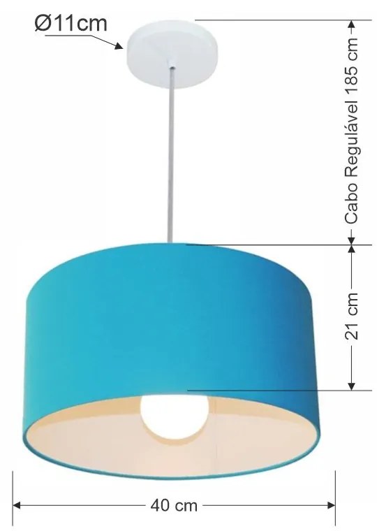 Lustre Pendente Cilíndrico Md-4031 Cúpula em Tecido 40x21cm Azul Turquesa - Bivolt