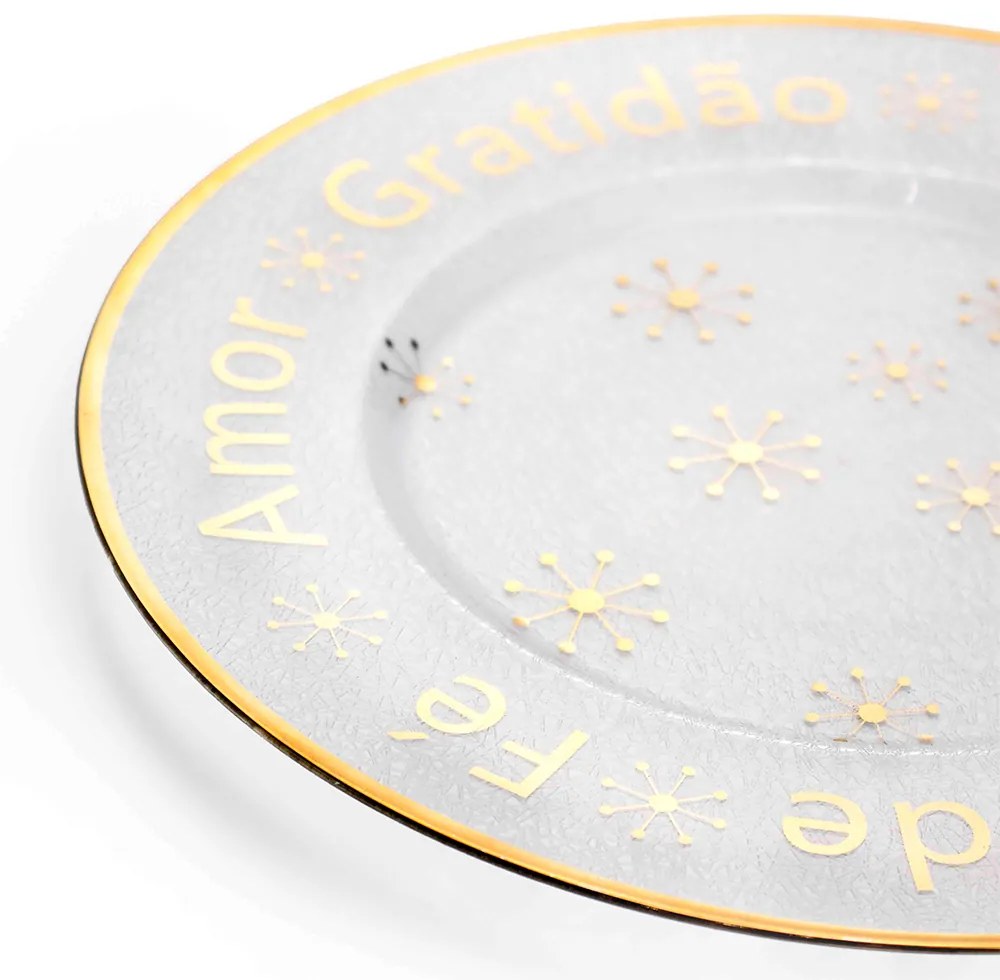 Kit 6 Sousplats de Plástico Desejos de Natal Transparente e Dourado com Estrelas 33 cm - D'Rossi