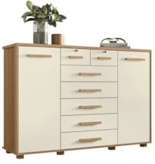 Cômoda Para Quarto 7 Gavetas 160cm Fontaine A02 Off/Freijó  - Mpozenat