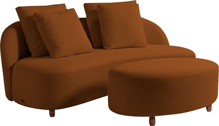Sofá Living Sala de Estar Rocca 212cm com Puff Pés Madeira Linho Rústico Telha G92 - Gran Belo