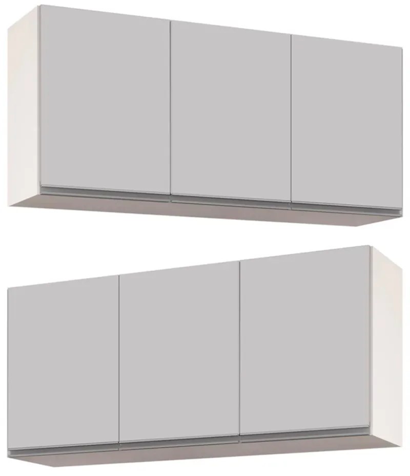 Kit 2 Armários Aéreo de Cozinha Lavanderia 03 Portas Tina 120 cm - D'Rossi - Branco