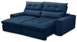 Sofá Retrátil Reclinável 3 Lugares 210cm Damy F05 Veludo Azul - Mpozen