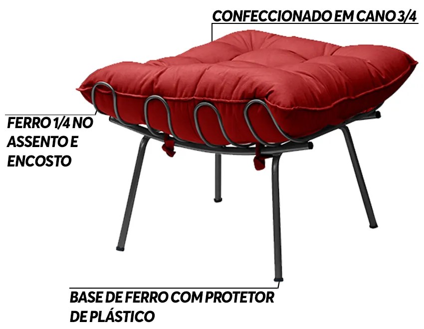 Kit 2 Puff Decorativo Sala de Estar Abel Pés Preto Suede Vermelho G41 - Gran Belo
