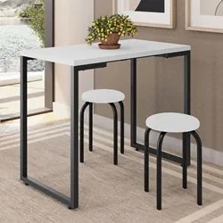 Mesa de Cozinha Bistrô Porto Branco 90cm com 2 Banquetas Industriais M