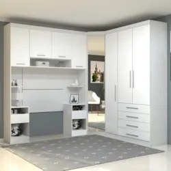 Guarda Roupa Solteiro Modulado CP04 Taiga Branco L01        - Mpozenat