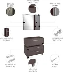 Gabinete Banheiro Gaveteiro e Espelheira Ingrid Grafite F10 - Mpozenat