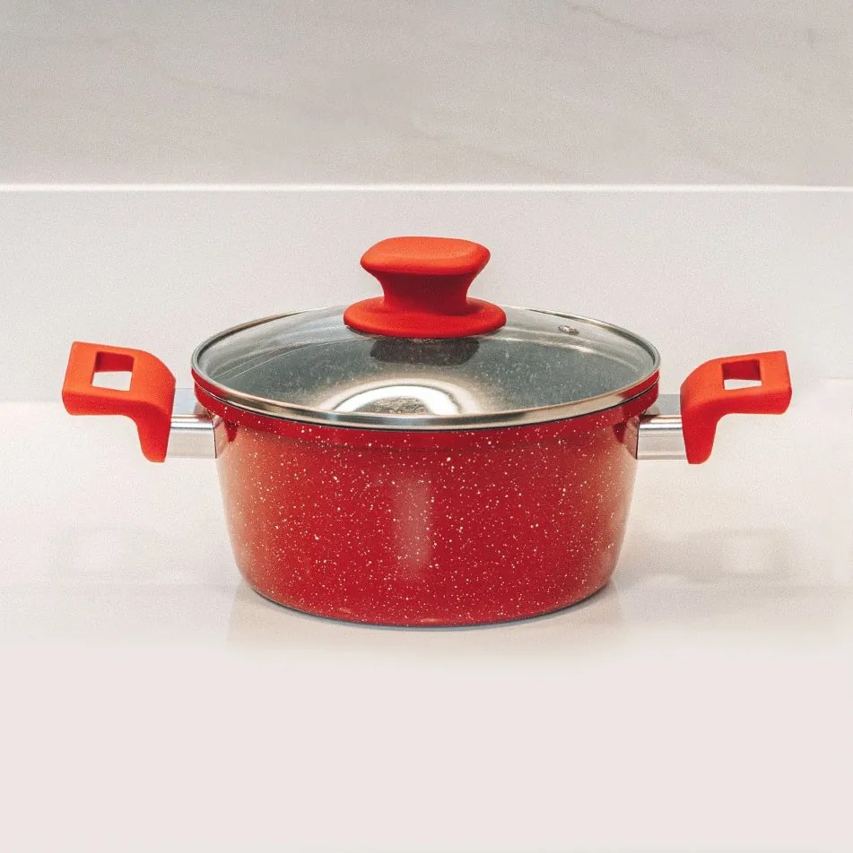 Caçarola Titânio Red 20cm + Tampa de vidro