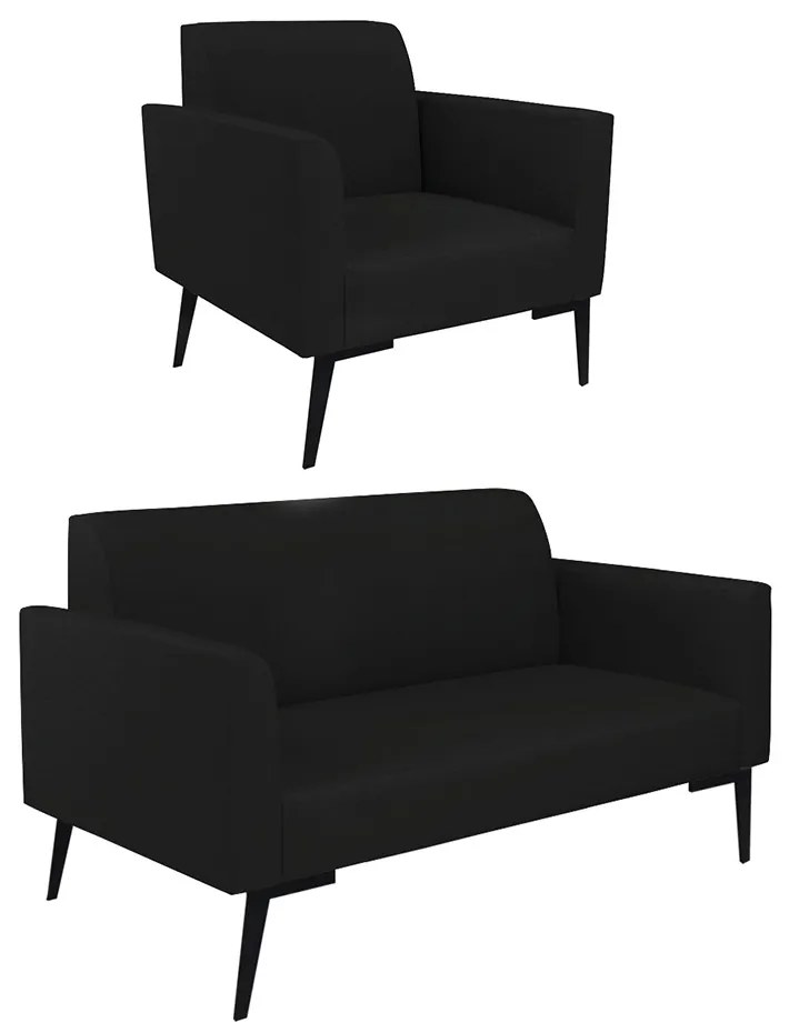 Sofá Namoradeira com 2 Poltronas Pés Villach Marisa Linho D03 - DRossi - A79 Preto