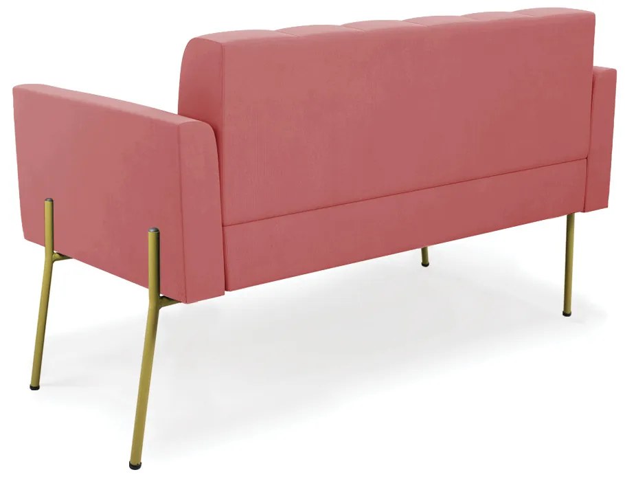 Sofá Namoradeira 2 Lugares Pé de Ferro Dourado Elisa Suede D03 - D'Rossi - Rose