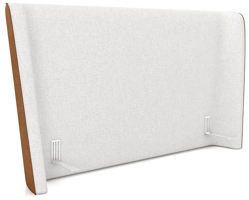 Cabeceira Design para Cama de Casal Torres Pés em Madeira PU/Bouclê Caramelo/Off White G91 - Gran Belo