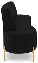 Sofá 2 Lugares 135cm Pés Aço Dourado Tamar Veludo Preto Z08 - Mpozenat