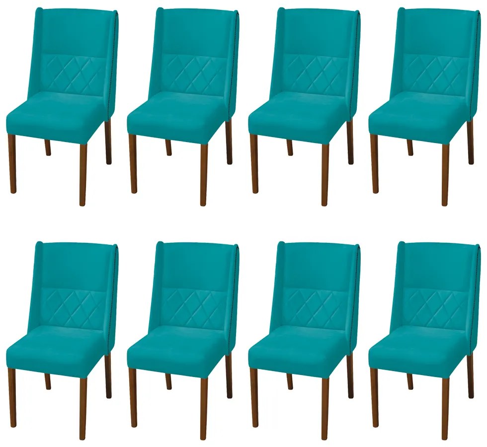 Kit 8 Cadeiras de Jantar Lecce Veludo Azul Tiffany