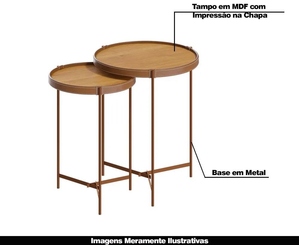 Conjunto Mesa Lateral Nezuko Base Cobre Tampo Nature G29 - Gran Belo