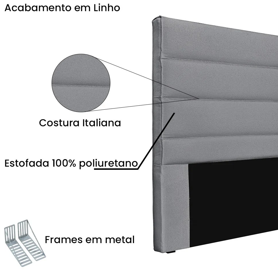 Cabeceira Cama Box King 195 cm Arles Linho S04 - D'Rossi - Cinza