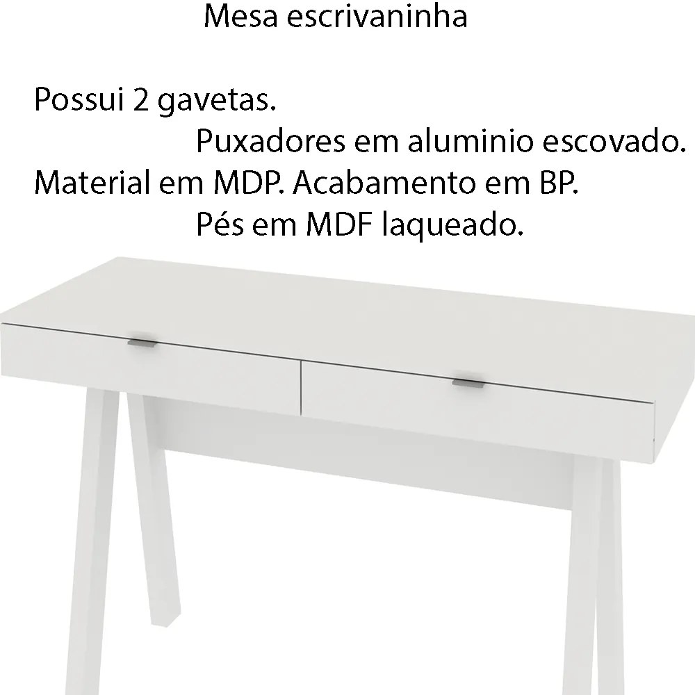 Mesa Escrivaninha para Escritório Home Office ME4128 MDP Branco G69 - Gran Belo