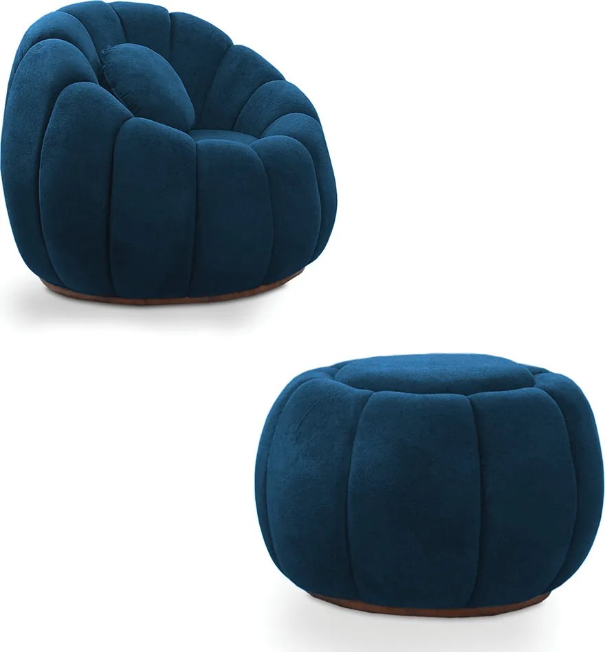 Poltrona e Puff Decorativo Orgânico Fixo Cloud Bouclê E03 - D'Rossi - Azul Marinho