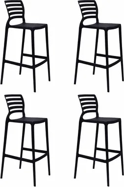 Kit 4 Banquetas Bar Alta Tramontina Sofia Preta Empilhável em Polipropileno