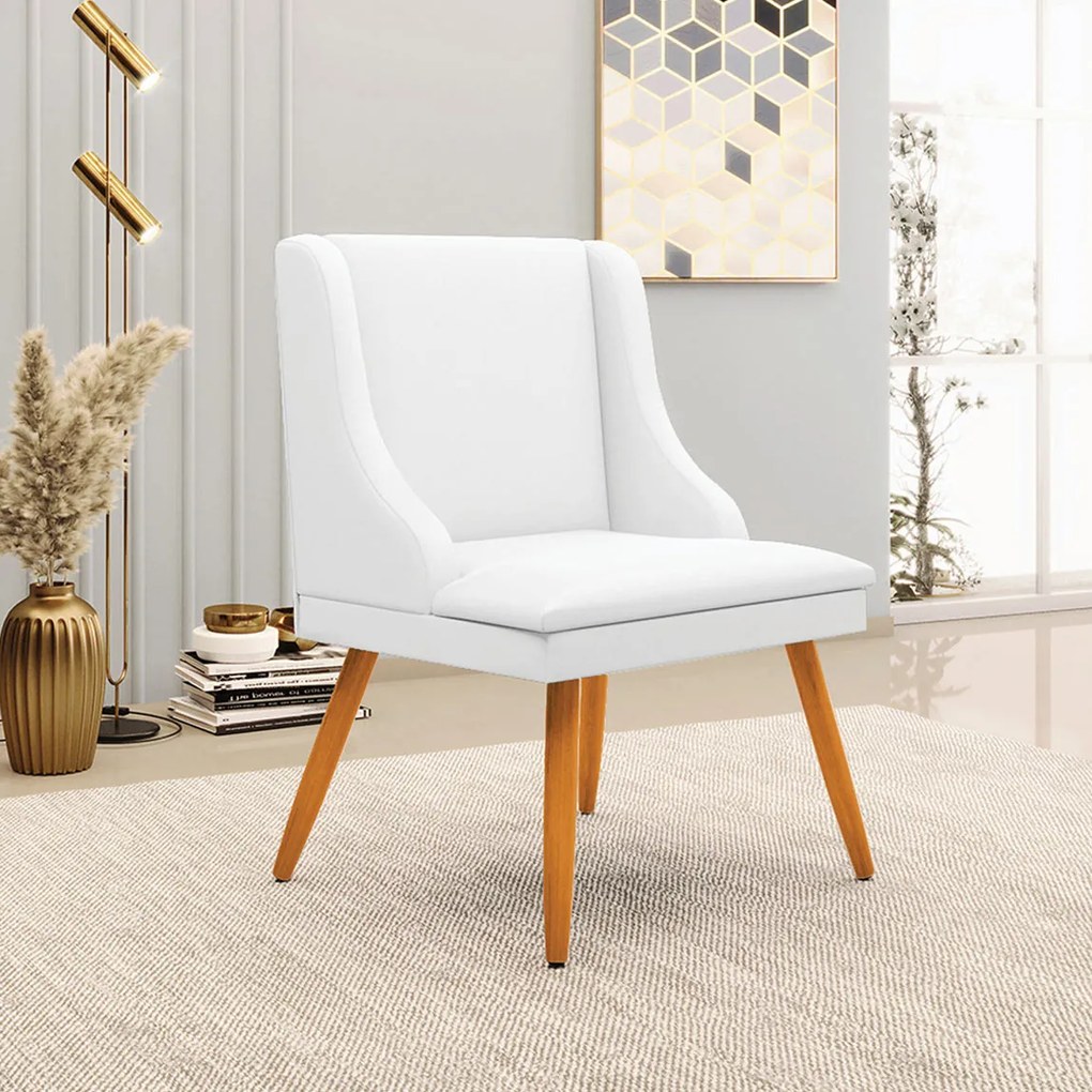 Kit 4 Cadeiras Decorativas Sala de Jantar Pés Palito de Madeira Firenze PU Branco Fosco/Natural G19 - Gran Belo