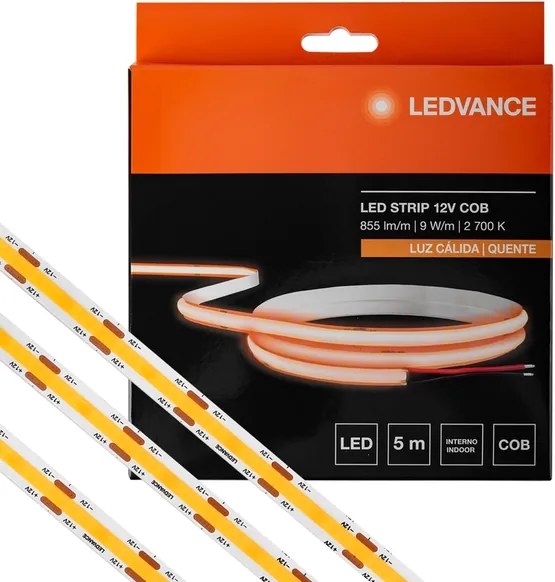 Fita Led Value Cob 9W Por Metro 12V 2700K 5M