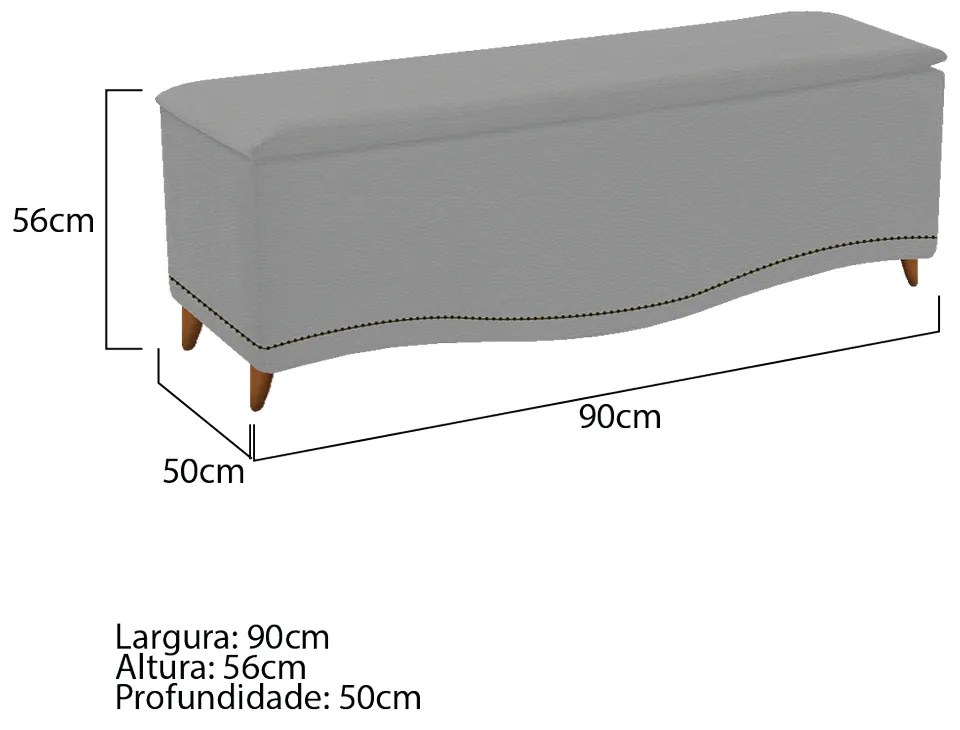 Calçadeira Estofada Yasmim 90 cm Solteiro Corano Cinza - ADJ Decor