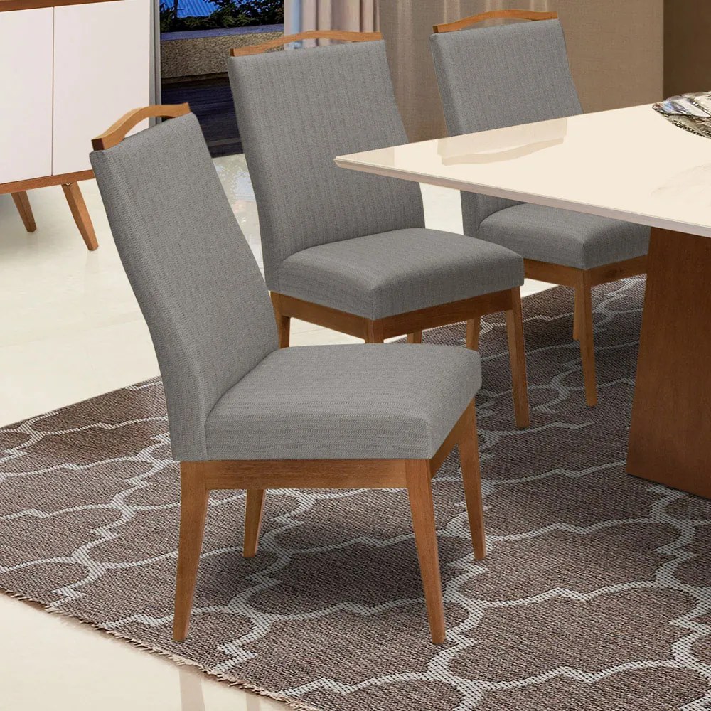 Conjunto 8 Cadeiras Sala de Jantar Lara Linho/Poliester Cinza