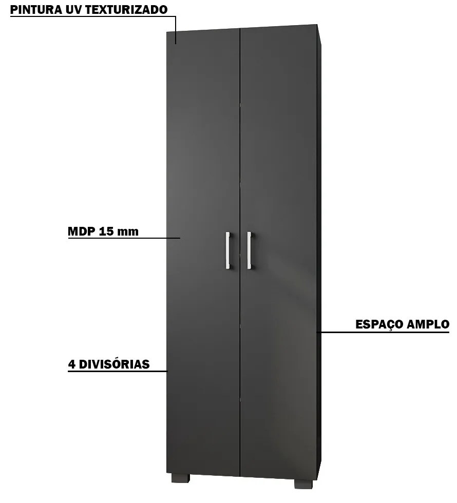 Estante de Livros para Escritório MDP Texturizado Home Office Portas Grandes Alf Preto G47 - Gran Belo