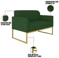 Kit Namoradeira e 1 Poltrona Decorativa Base Industrial Dourada Maress
