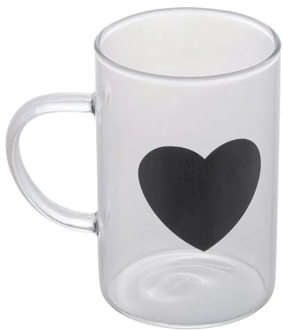 Caneca Coração Preto em Vidro 280 Ml
