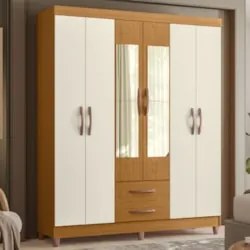 Guarda Roupa Solteiro 154cm com Espelho Dony A02 Off/Cinamomo - Mpozen