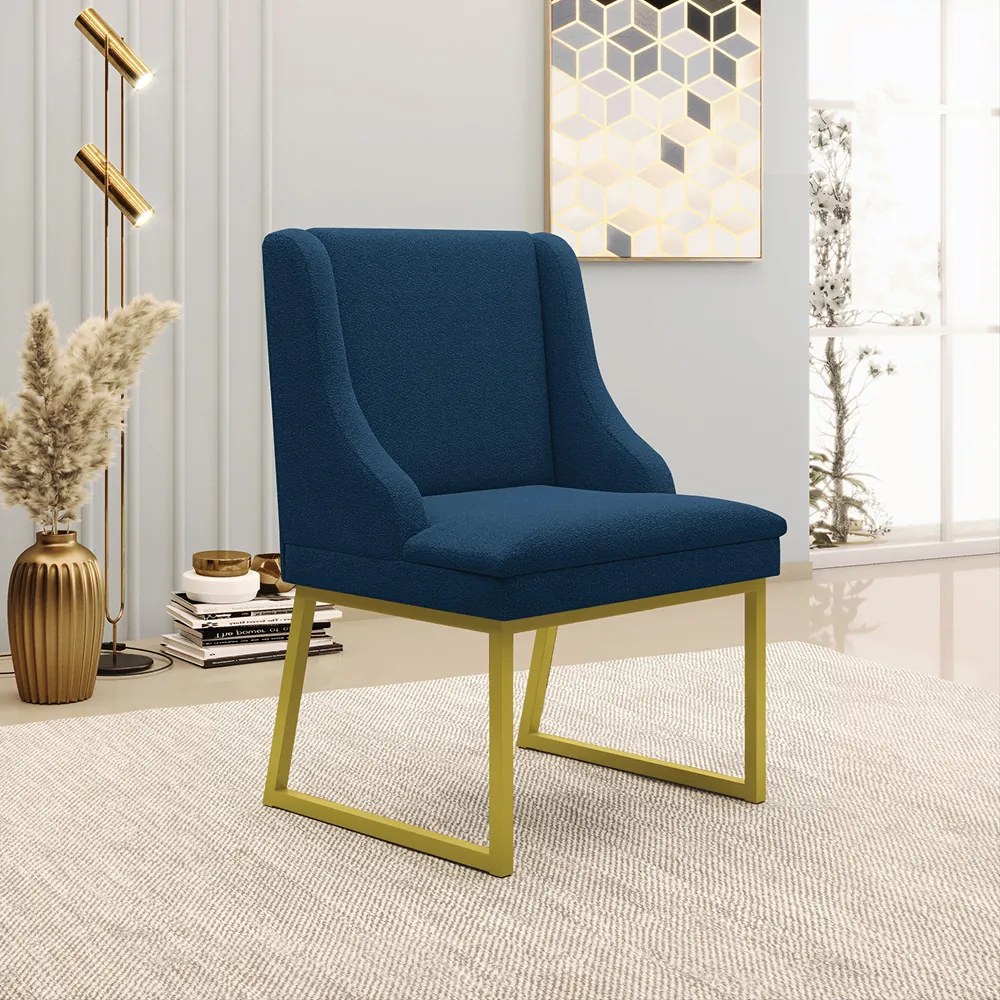 Cadeira Sala de Jantar Industrial Dourado kit 4 Liz Bouclê D03 - D'Rossi - Azul